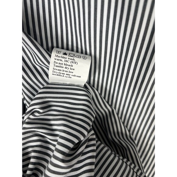 Pretty Garden Peplum Blouse XL Gray Tie Front Puff Sleeve Stripped Dressy Top - Picture 5 of 5